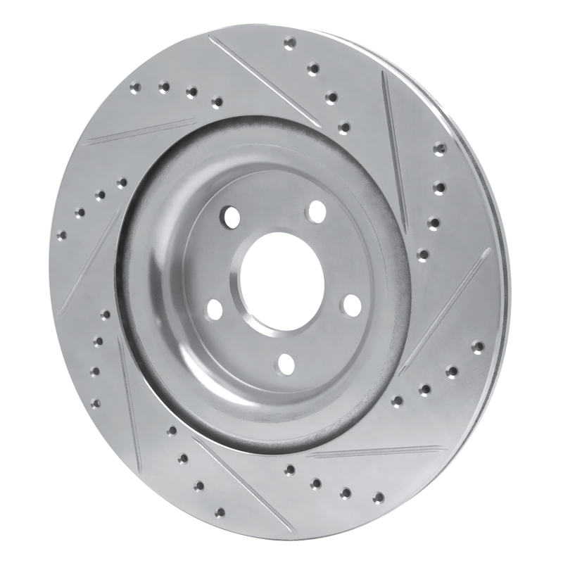 Jaguar F-Type Brake Rotor (1) - Rear Left - R1 Concepts - Drilled & Slotted - Silver - `14-`21